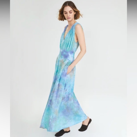 ATM Anthony Thomas Melillo Slub Jersey Ribbed Waist Amalfi Combo Maxi Dress L - Picture 1 of 10